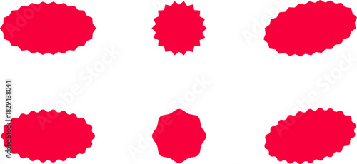 Red and yellow shopping labels collection. Sale or discount sticker. Starburst red sticker set. Special offer price tag. Supermarket promotional badge. Promo stickers with star edges. Vector, PNG