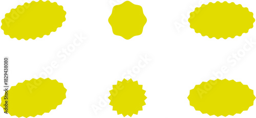 Red and yellow shopping labels collection. Sale or discount sticker. Starburst red sticker set. Special offer price tag. Supermarket promotional badge. Promo stickers with star edges. Vector, PNG