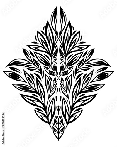 Vector monochrome leaves illustration. Nature tracery clip art with stylized foliage and stems