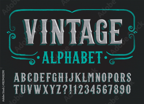 Vintage alphabet font. The set of uppercase letters and numbers. Perfect for eye-catching headlines, logos, posters, and designs needing a weathered, industrial feel.
