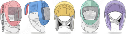 Colorful Protective Fencing Masks in Pink Blue Yellow Green Purple Set