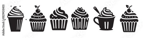 cream cupcake or ice cream silhouette bundle isolated on 