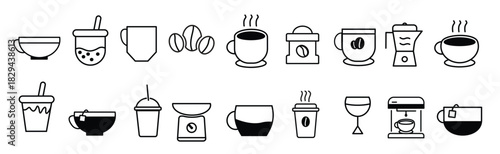 coffee and tea icons set 
