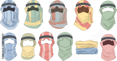 Colorful Face Masks with Headbands and Ties in Various Colors for Protective Wear