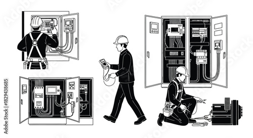 Electrical maintenance and repair work being performed by technicians