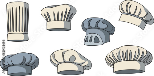 Collection of Cartoon Chef Hats in Various Styles and Colors