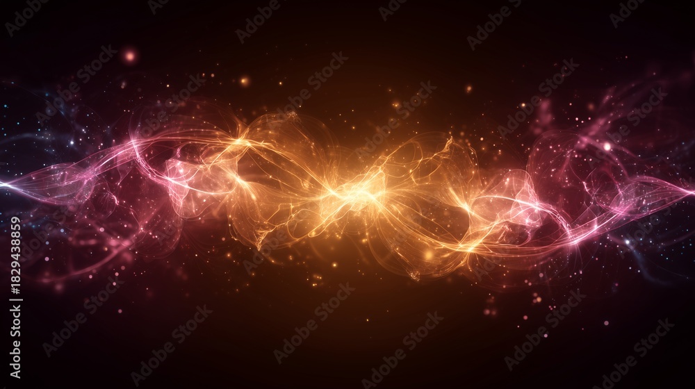 Fototapeta premium Energy Nexus: An abstract depiction of energy, swirling and radiating with vibrant hues, forming a central nexus of intense light, all against a dark backdrop.