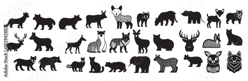 different kind of animals silhouette vector