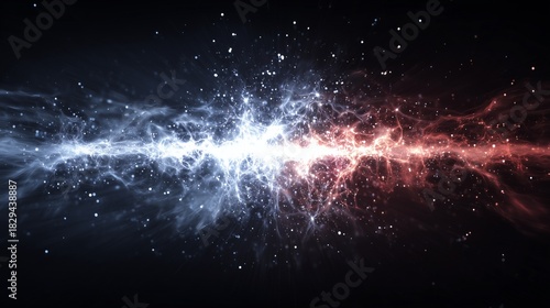 Celestial Rift: An abstract representation of a cosmic event, where two opposing forces of light and energy converge. This imagery suggests creation and chaos.