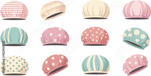 Colorful Pastel Patterned Baby Hats Set in Soft Illustration Style