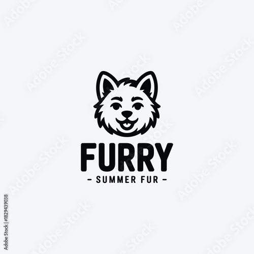 FURRY black and white cat logo, cute illustration vector mascot design for pet food, grooming, or animal clinic.