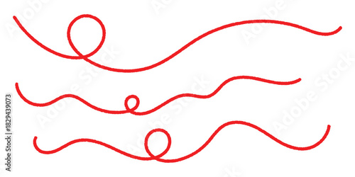 Red thread icon set isolated on white background. Isolated curved thread. Red curved thread on white background. Vector illustration. EPS 10