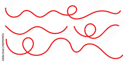 Red thread icon set isolated on white background. Isolated curved thread. Red curved thread on white background. Vector illustration. EPS 10