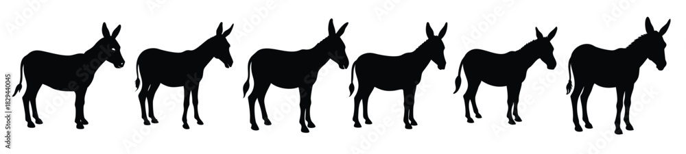 Fototapeta premium Donkey Silhouettes - Black Vector Animal Clipart Set