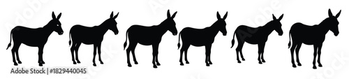  Donkey Silhouettes - Black Vector Animal Clipart Set