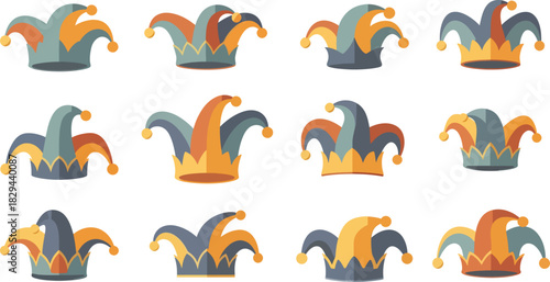 Colorful Jester Hats Set in Bright Playful Style for Costume and Party Decor