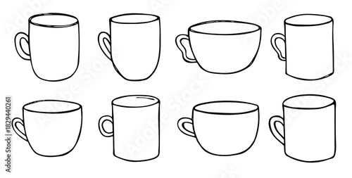 Cute cup of tea and coffee illustration. Simple mug clipart. Cozy home doodle set