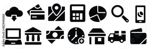 e commerce glyph icons including wallet money card