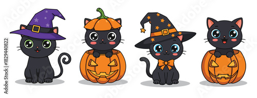 cute halloween cats in pumpkin costumes