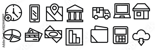 e commerce line icons including laptop shop statistic 
