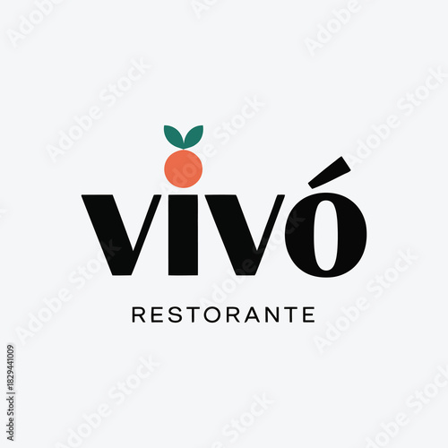 VIVO RESTORANTE traditional typography logo, black and white vector icon for restaurant, cafe, or dining establishment.