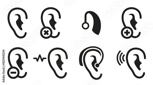 ear icons set black on a white background