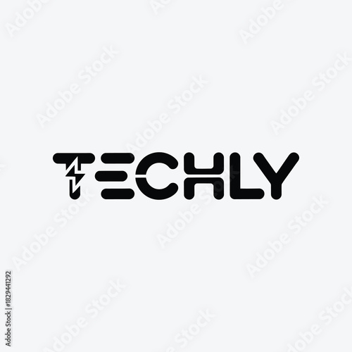 TECHLY minimalist wordmark logo, clean black typography vector icon for IT, software, digital agency, or technology brand.