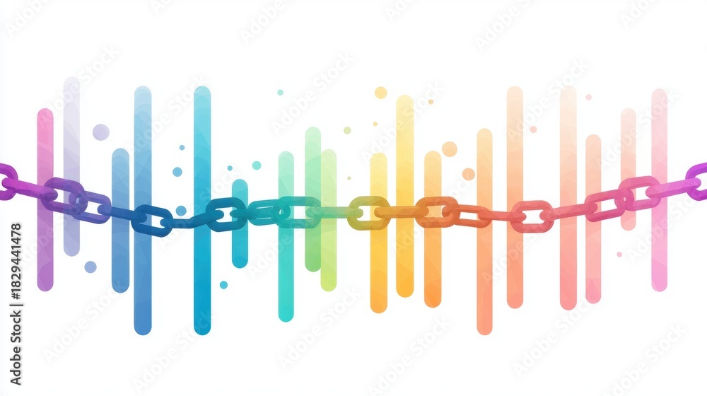 Fototapeta premium Colourful Silhouette Group Unity A group of colorful silhouettes holding hands, forming a chain, symbolizing unity and strength.