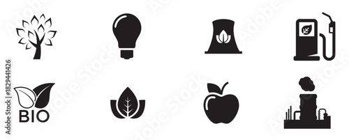 ecology icons set black on a white background