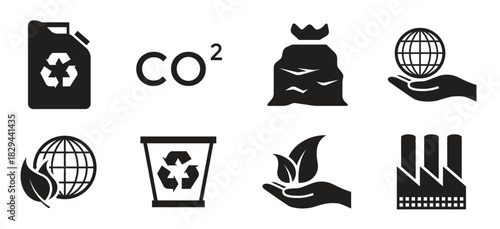  ecology icons set black on a white background