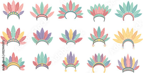 Colorful Feathered Headbands Array in Pastel Shades for Costume or Party Decor