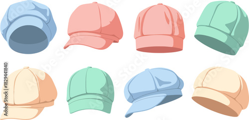 Colorful Baseball Caps Set in Pastel Shades for Casual Fashion