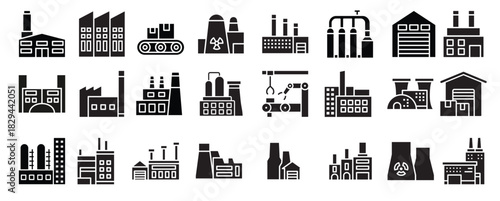 factory icon vector set productions illustration sign