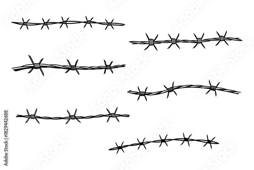 black barbed wire line, vector, wire line, set of barbed wire