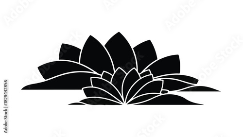Elegant black silhouette of a lotus flower blooming on water