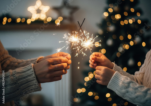 Holiday sparklers with cozy Christmas lights