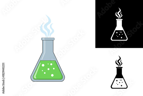 Vibrant Green Chemical Solution Bubbling and Emitting Steam in a Laboratory Flask, Symbolizing Scientific Experimentation and Discovery