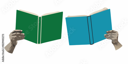 Two hands holding open books reading and education concept