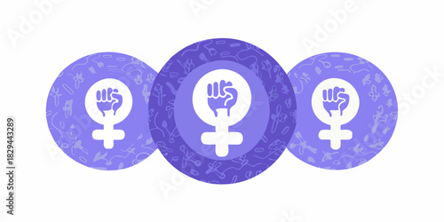 Feminist symbols with raised fist in circles for women s rights