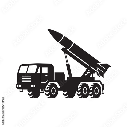 Military Mobile Missile Launcher Truck Silhouette Vector Illustration
