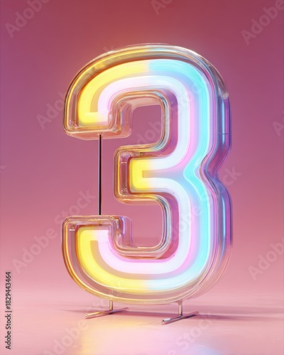 Colorful Neon Number Three with Vibrant Glowing Effect
