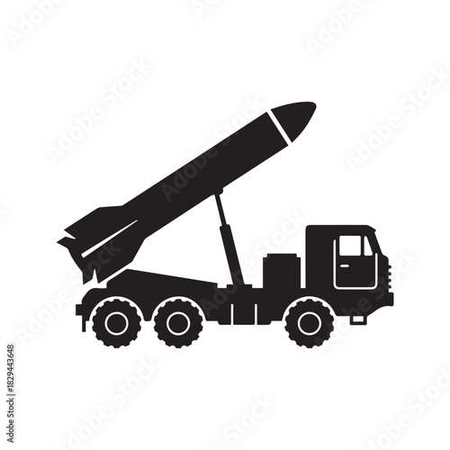 Military Mobile Missile Launcher Truck Silhouette Vector Illustration
