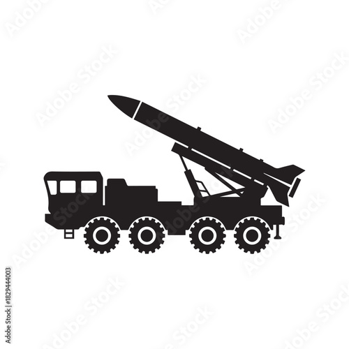 Military Mobile Missile Launcher Truck Silhouette Vector Illustration
