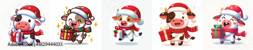 cute cow character vector wearing Christmas costume