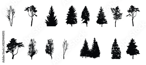 set of tree silhouette isolated on white background vector