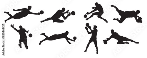 set of goal keeper silhouettes