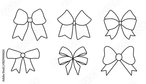  set of graphical decorative bows outline ribbons isolated