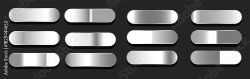 Set of gradients in silver or platinum. Big collection of metal effect gradients vector illustration