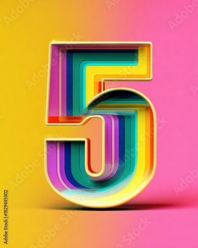 Colorful layered number five in vibrant background design