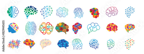 set of human brain tech smart digital idea logo vector icon